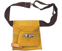 Tuff Stuff, TST96066, 5 Pocket Single Side Leather Tool Work Apron With Web Belt Snap Buckle