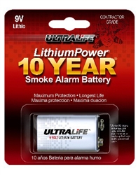 Ultralife, U9VLJPXC, 9V Lithium, Smoke Alarm Battery. High Energy Density, 5x More Than Alkaline