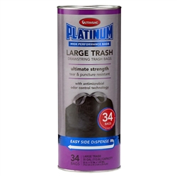 Ultrasac Platinum 030100034 30 Gallon Large Antimicrobial Odor Control Black Drawstring Trash Bags 34 Bags Per Tube 1.0 MIL 30"X32"