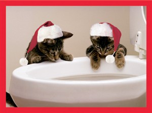 7523BX CH Cats w/ hats at toilet