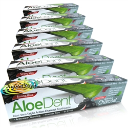 6x Optima Aloe Dent Aloe Vera Activated Charcoal Fluoride Free Toothpaste 100ml