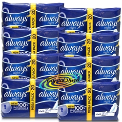 8x 20 Always Ultra Night With Wings Sanitary Towels Pads