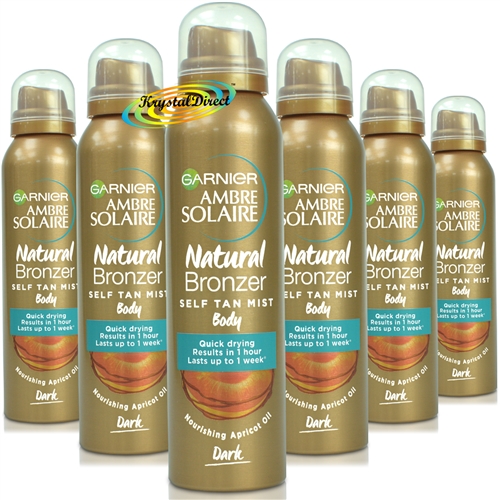 6x Garnier Ambre Solaire Natural Bronzer Quick Drying Dark Self Tan Body Mist 150ml