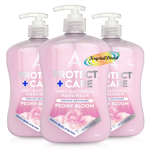 3x Astonish Protect & Care Liquid Soap Hand Wash Peony Bloom 600ml