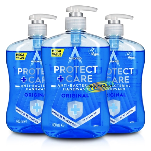 3x Astonish Original Anti Bacterial Moisturising Protect & Care Hand Wash 600ml