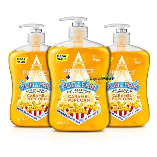 3x Astonish Protect & Care Caramel Popcorn Anti Bacterial Handwash 600ml