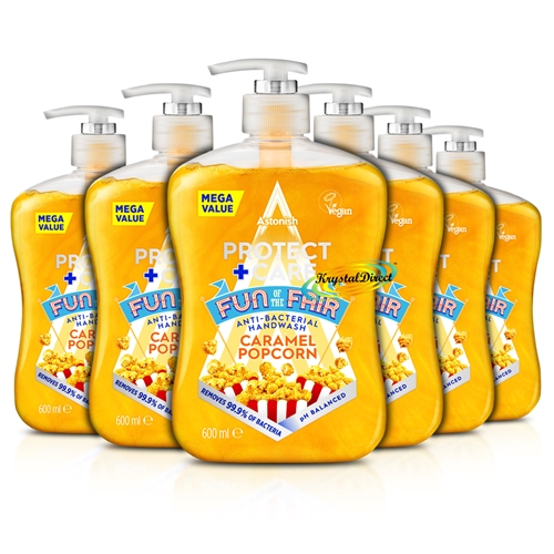 6x Astonish Protect & Care Caramel Popcorn Anti Bacterial Handwash 600ml