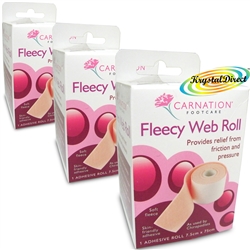 3x Carnation Fleecy Adhesive Web Roll 7.5cm x 75cm Foot Friction Pressure Relief