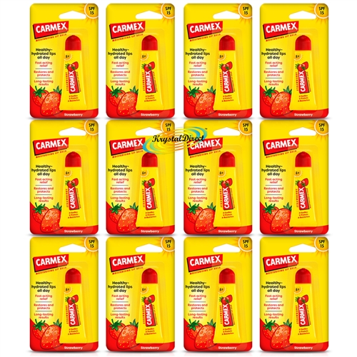 12x Carmex Strawberry Moisturising Lip Balm Tube SPF15 Dry Chapped Lips 10g