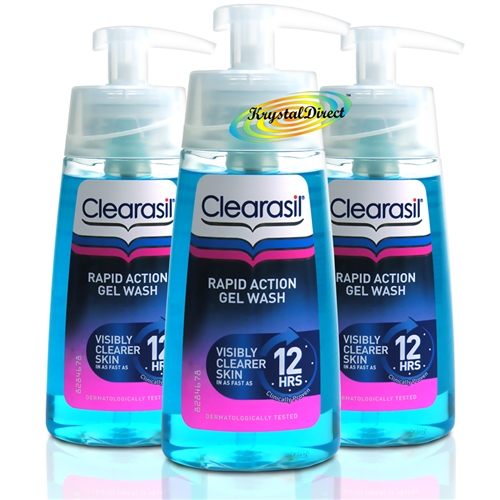 3x Clearasil Rapid Action Face Gel Wash Clearer Skin Cleanses Pores 150ml