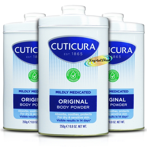 3x Cuticura Mildly Medicated Talcum Powder with Skin Soothing Allantoin 250g