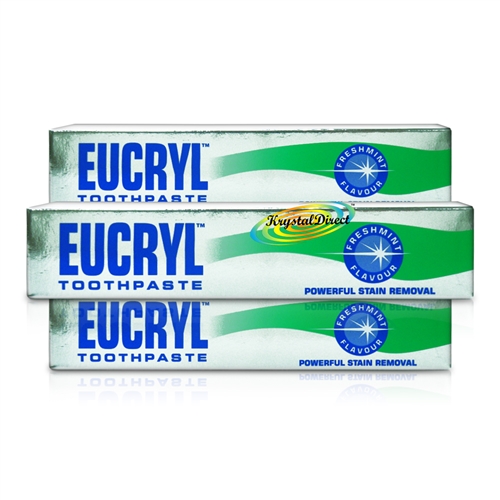 3x Eucryl Fresh Mint Fluoride Teeth Whitening Stain Removal Toothpaste 50ml