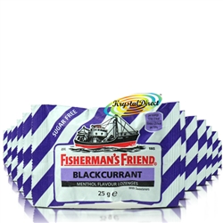 12x Fisherman's Friend Sugar Free Blackcurrant Menthol Lozenges Sweeteners 25g