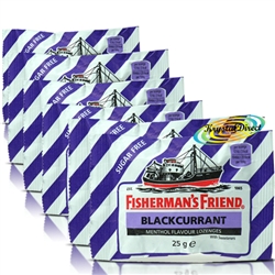 6x Fisherman's Friend Sugar Free Blackcurrant Menthol Lozenges Sweeteners 25g