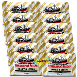 12x Fisherman's Friend Honey And Lemon Sugar Free Lozenges Sweeteners 25g