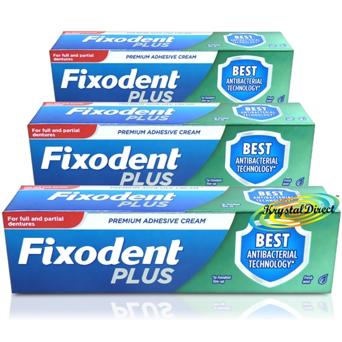 3x Fixodent Plus Best Antibacterial Denture Adhesive Cream 40g