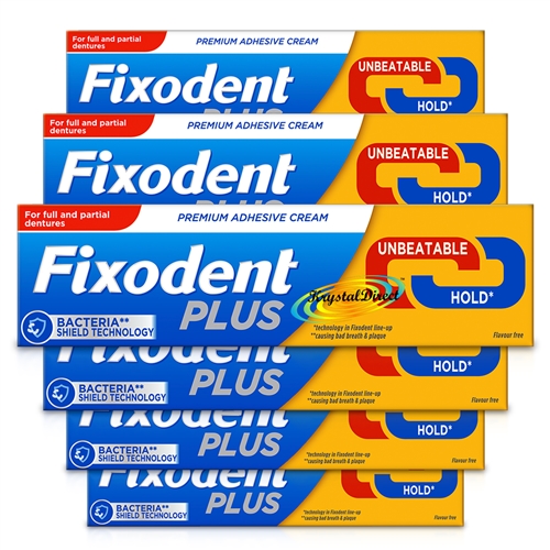 6x Fixodent Plus Denture Adhesive Cream Unbeatable Best Hold 40g Flavour Free