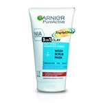 Garnier Pure Active 3 in 1 Clay Face Wash Scrub Mask 150ml with Niacinamide