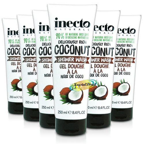 6x Inecto Naturals Deliciously Rich Organic Coconut Oil Shower Wash 250ml