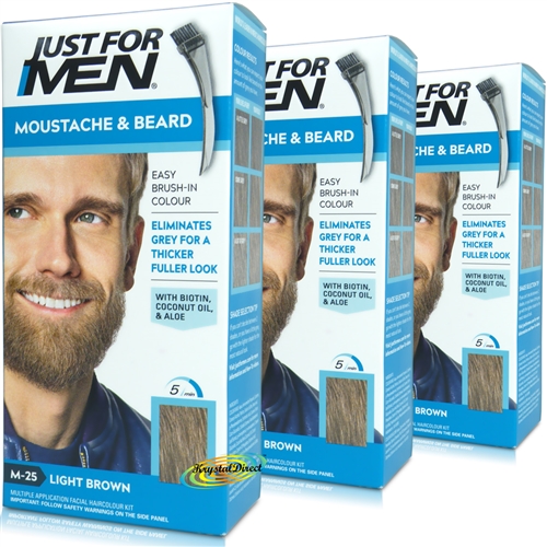3x Just For Men M25 Light Brown Moustache & Beard Facial Hair Colour Dye