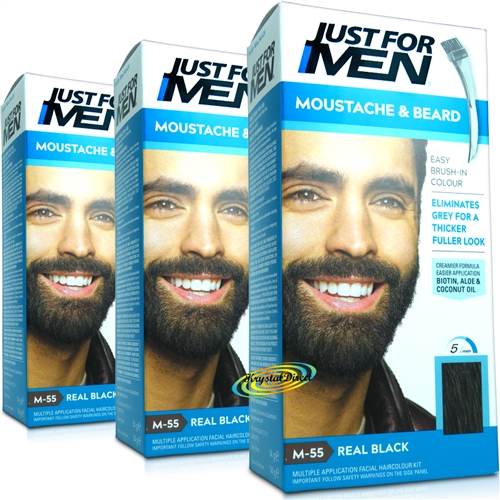 3x Just For Men M55 Real Black Moustache & Beard Facial Hair Colour Gel Dye