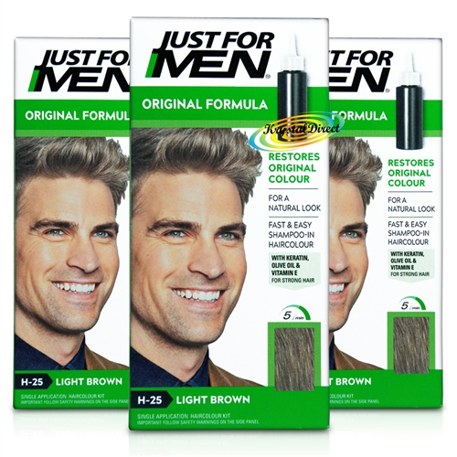 3x Just For Men H25 Light Brown Original Formula Shampoo in Haircolour Dye
