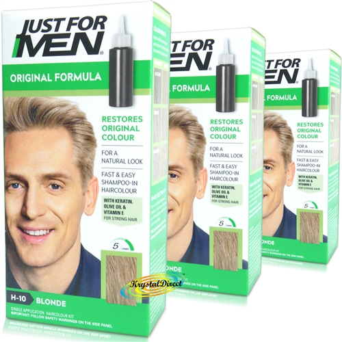 3x Just For Men H10 Sandy Blonde Original Formula Shampoo in Haircolour Dye