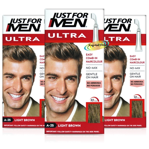3x Just For Men Ultra Easy Comb In Autostop A25 Light Brown Hair Colour Dye