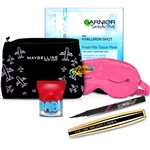 Maybelline Makeup Travel Kit Bag Lip Balm + Eye Liner + Mascara + Tissue Mask