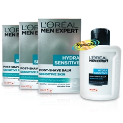 3x Loreal Men Expert Hydra SENSITIVE Alcohol Free Post Shave Balm 100ml