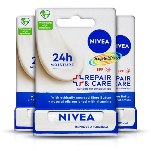 3x Nivea Repair & Care Lip Balm For Sensitive Skin With SPF15 4.8g