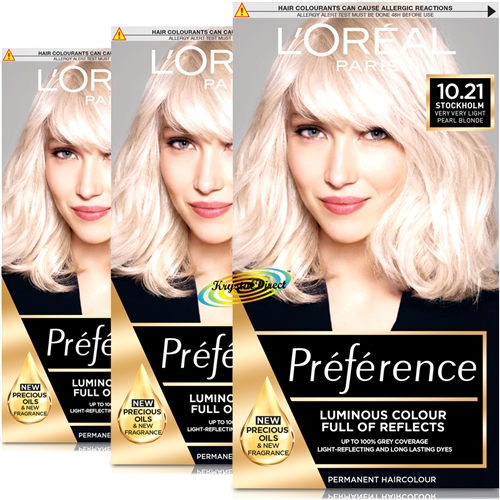 3x Loreal Preference Stockholm 10.21 VERY VERY LIGHT PEARL BLONDE Hair Colour Dye