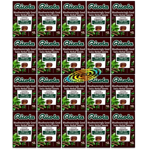 20x Ricola Luxurious Liquorice Swiss Herbal Drops Lozenges Sweets Sugar Free 45g