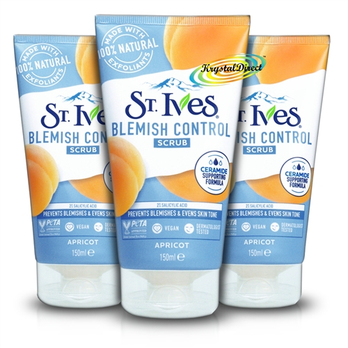 3x St Ives Blemish Fighting Apricot Face Scrub 150ml Naturally Clear - Oil Free