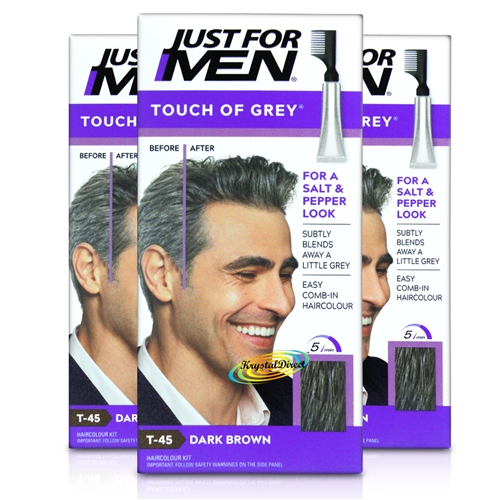 3x Just for Men Touch of Grey T45 Dark Brown Easy Comb in Haircolour Dye