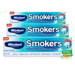 3x Wisdom Smokers Anti Stain Whitening Fluoride Mint Toothpaste 50ml