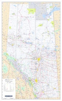 Alberta Provincial Base Wall Map 1:1,000,000. This current map of Alberta shows primary and secondary highways,both paved and unpaved, Railroads, Lakes, Rivers, Cities, Towns, Villages, Airports, Provincial - National and Wildland Parks, Forest Reserves,