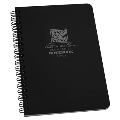 Waterproof Side Spiral Notebook Black 5" x 7". Part of the New Midnight Collection, this 5" x 7" side spiral notebook is discretely sophisticated with its black Polydura Cover and subdued light gray tinted paper. Each book contains 64 pages (32 sheets) of