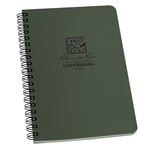 Waterproof Side Spiral Notebook Green 5x7. These notebooks are made with a Polydura cover and side spiral, wire-o binding. Pages are printed on 4 5/8" x 7" Green, non-glare Rite in the Rain paper and feature the Universal page pattern.