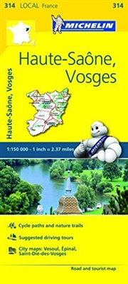 Map of Haute-Saone and Vosges FRANCE - Michelin. This road and tourist map is full colored, highly detailed map that includes 'Plans de Ville', and 'Index des Localites'.  It covers Epinal, Vesoul, Luxeuilles bains Vittel, Saone, Gray, Neufchateau, St. D