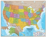 USA Wall Map with Flags - Laminated. This political style United States map comes laminated. Each state is represented in a different color. Every state flag is represented on the map. The maps shows capitals, cities, populations, and major interstate roa