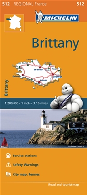 Bretagne - Brittany France travel & road map. This map will provide you with an extensive coverage of primary, secondary and scenic routes of Brittany. Includes a city map of Rennes. In addition to Michelin's clear and accurate mapping, this regional map