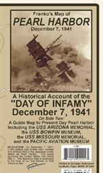 Pearl Harbor Guide Map - waterproof. Side one shows a historical guide and view of Pearl Harbor 1941 which the reverse side shows a current map and guide of the attractions and monuments. Printed on durable, waterproof synthetic paper.