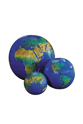 Dark Blue Inflatable Topographical Globe - 16 inch. Inflatable globes are great fun and an excellent way to learn and teach about the world's features. This is a vibrantly colored topographical globe that can captivate viewers of all ages.Additional shipp