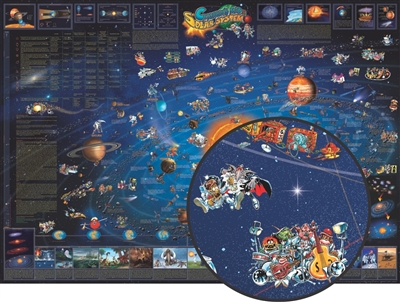 Illustrated Map of the Solar System. Children can explore the heavens with this beautifully illustrated wall map. It features colorful cartoon icons making the map educational & fun. Next to each illustrated significant space mission is its name & referen