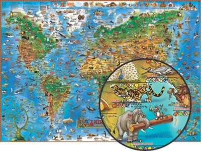 Animals of the World Illustrated Kids Map - Laminated. Animals of the World will provide children and all those who feel young at heart with a beautifully designed, educational, and playful map. This map is very educational because through concept and ill