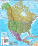 North America Wall Map with Flags. This political wall map of North America features countries of Canada, the USA, Mexico along with many in Central America. Each country is shown in different colours, international boundaries and major transport networks