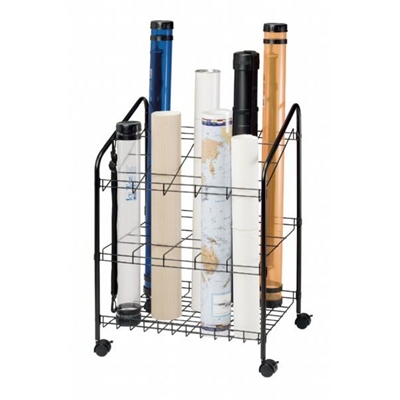 Map Holder and Display System - 20 Slots. This map storage system has 20 openings that are 4 inches by 4 inches square. Includes four locking casters, durable black powder coated finish and 5/8 inch diameter side tubes. Perfect for quick access to your fi