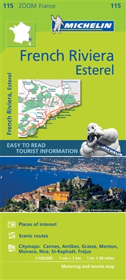 France - French Riviera - Esterel Travel Map. This map covers Cannes, Nice, Monaco and Menton areas. MICHELIN zoom map French Riviera is the ideal travel companion to fully explore this destination thanks to its easy to use format and its scale of 1:100,0