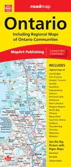 Ontario Regional Travel & Road map. Includes detailed provincial map of Ontario and regional maps of Cambridge, Fort Frances, Greater Toronto, Guelph, Hamilton, Kapuskasing, Kenora, Kirkland Lake, Kitchener, New Liskeard, Niagara Region, North Bay, Ottawa